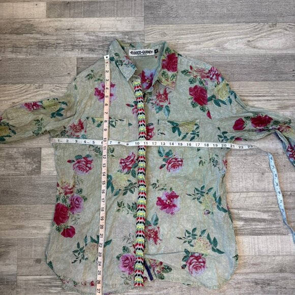 Rodeo Quincy multicolor floral embroidered cotton button down size XL B12 - Picture 5 of 6